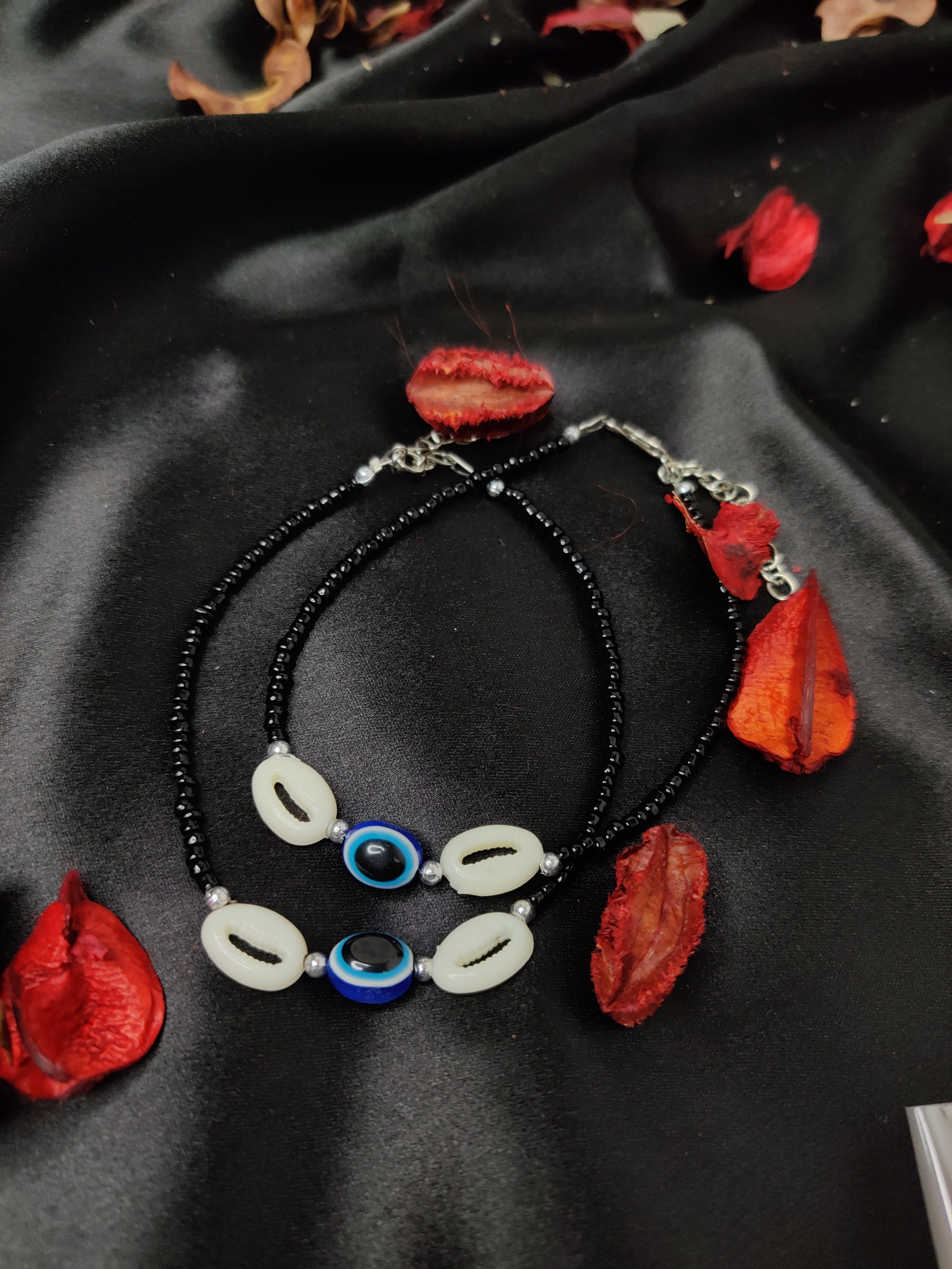 Black Beaded Evil Eye Anklets