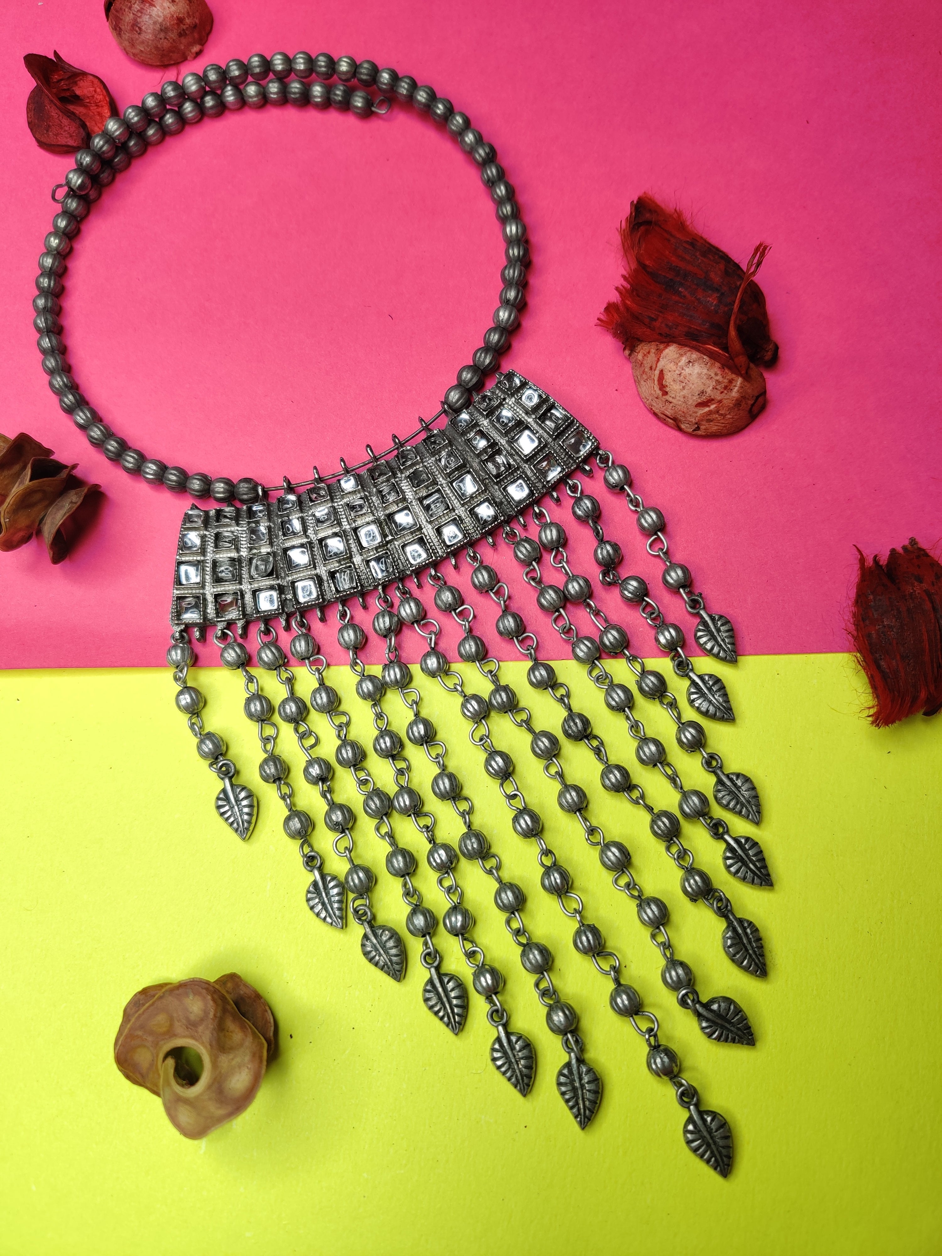 Antique Charms: White Crystal Oxidized Choker