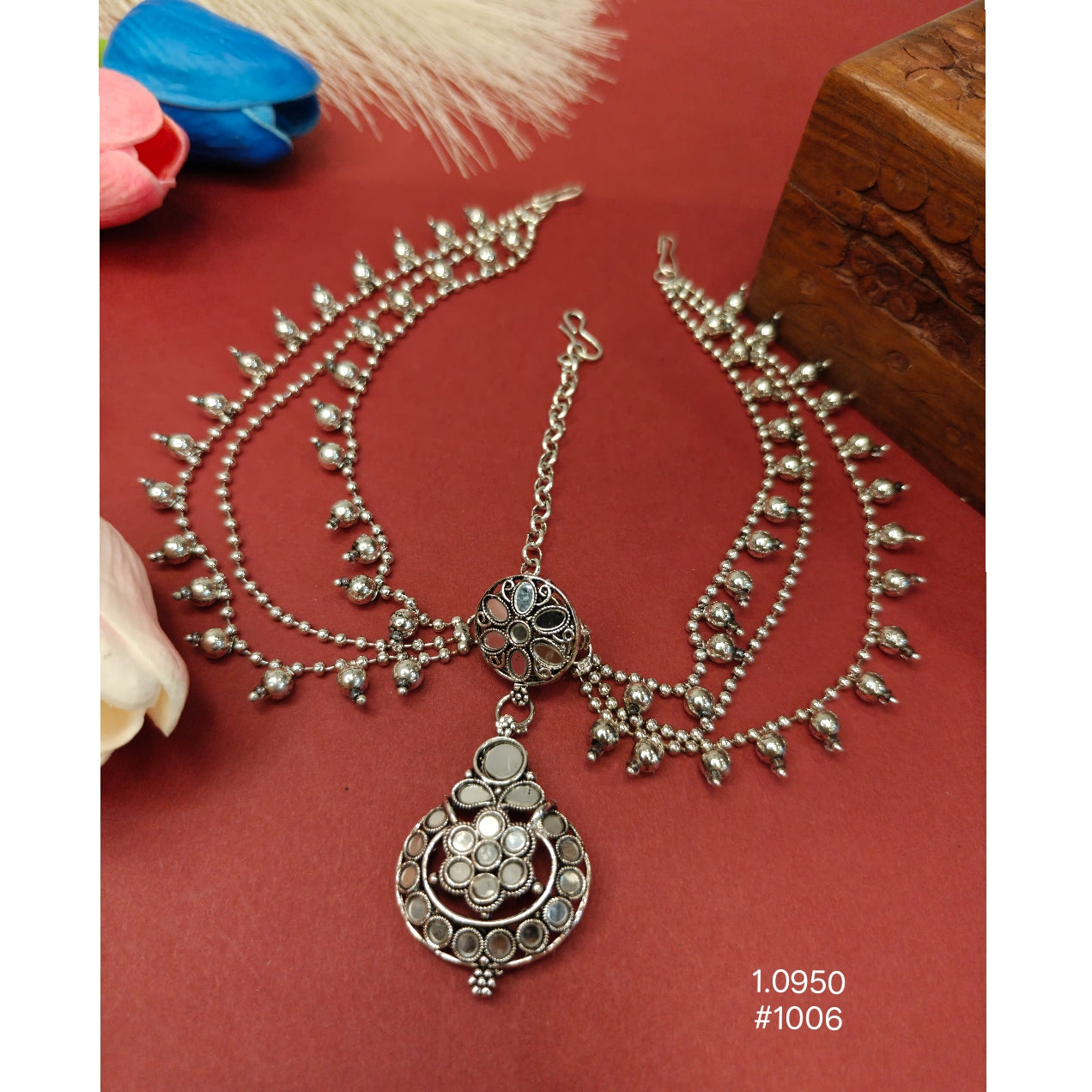 Oxidized silver plated Maang Tikka