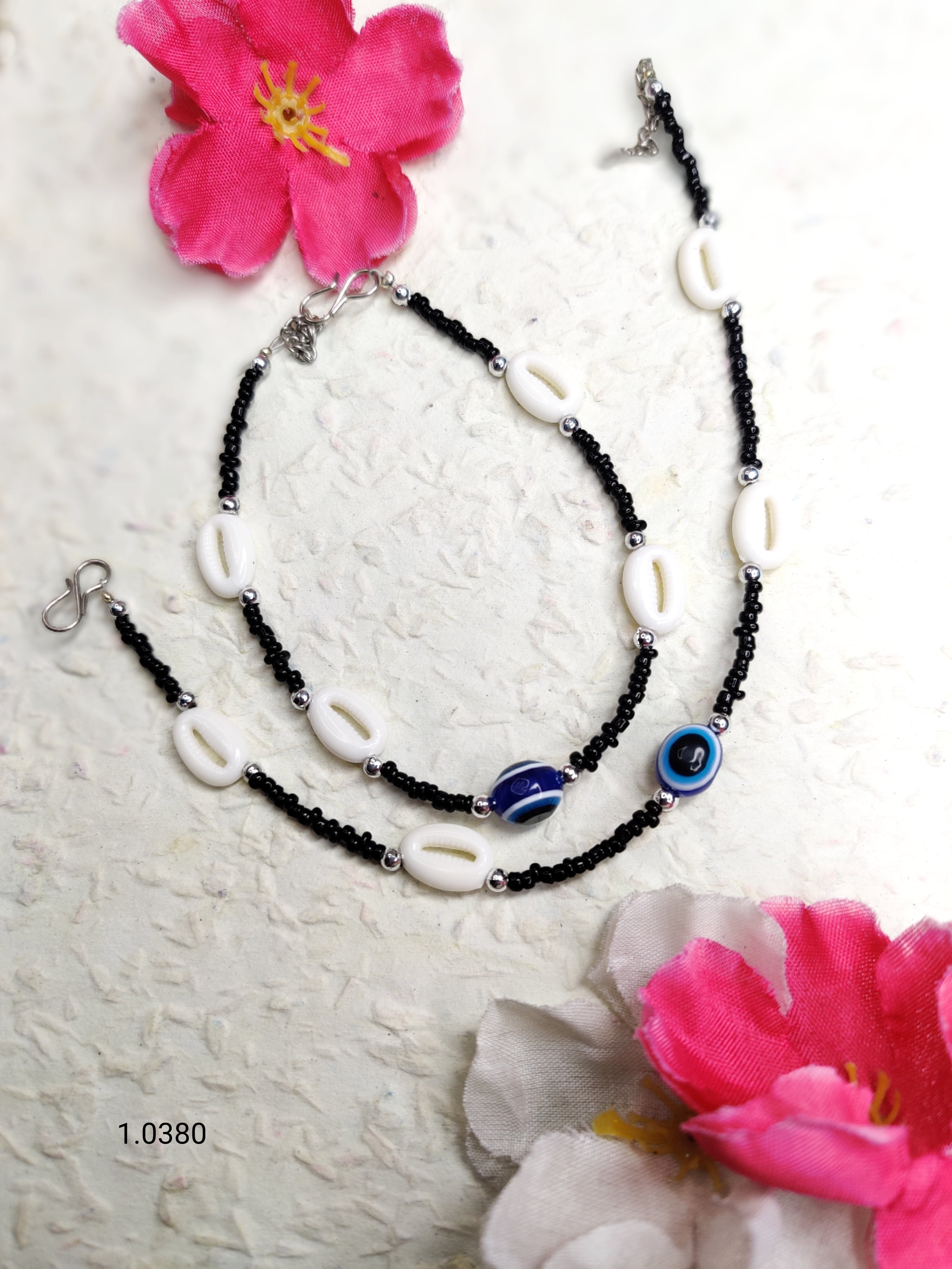 Beachy Talisman: Evil Eye & Shell Anklet