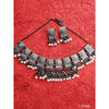 Versatile Oxidized Silver-Plated white stone Necklace & Earrings Set