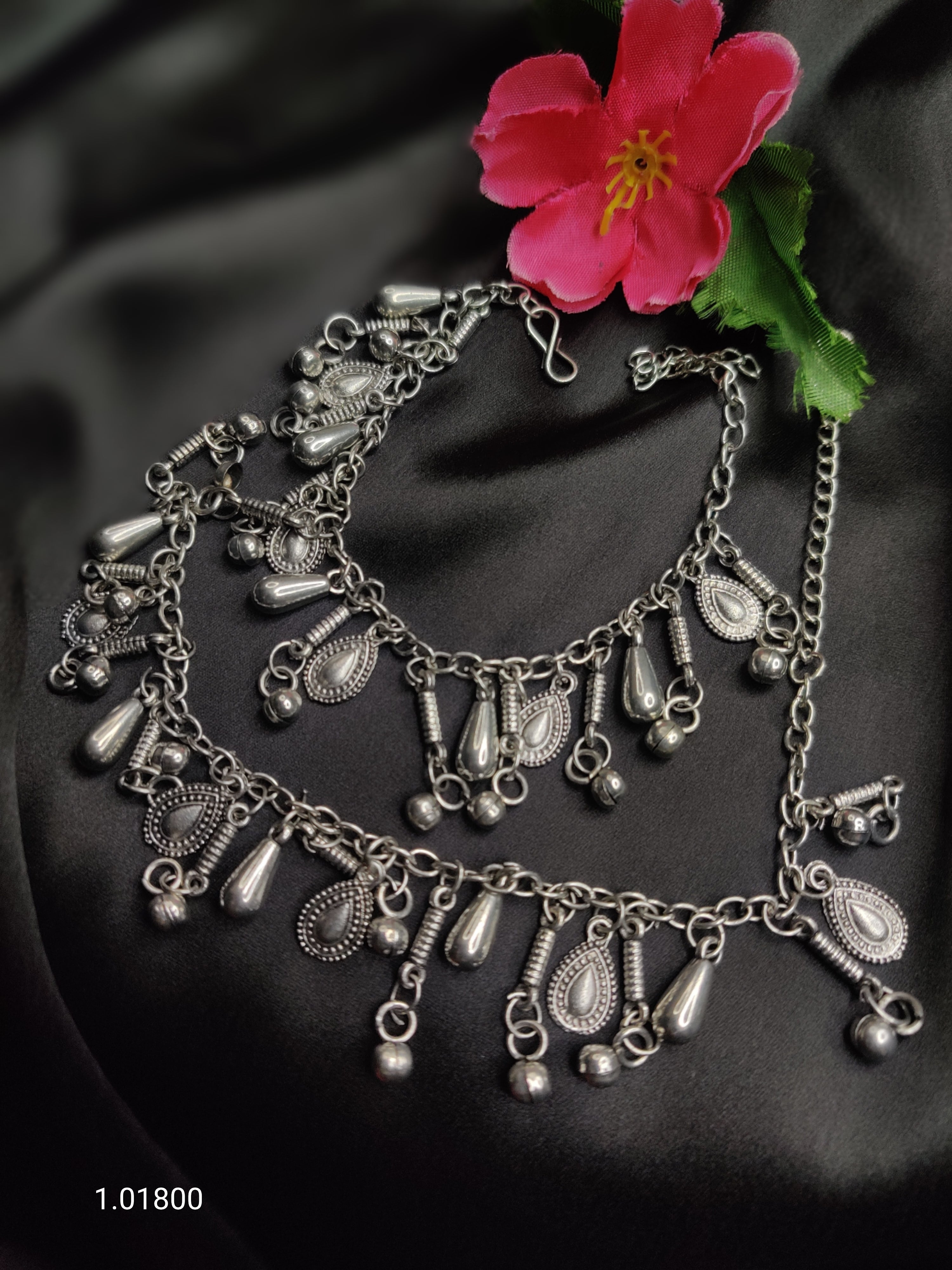 Antique Charms: Oxidized Silver Plated Anklet