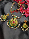 Festive Flair Red & Green Stone Flexible Chain Necklace Ensemble