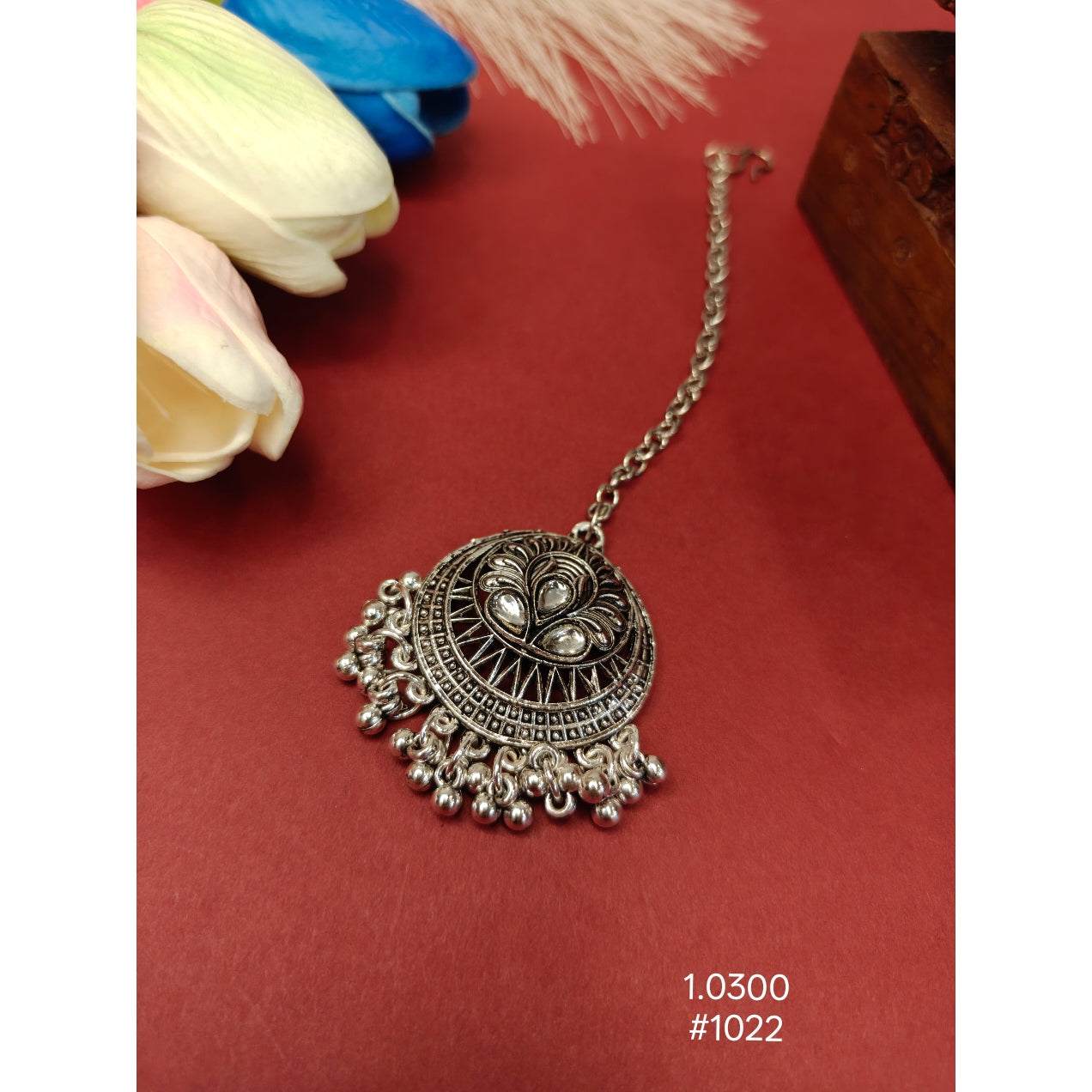 Oxidized German Silver Circular Ghungroo Maang Tikka
