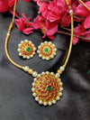 Ethnic Elegance Red & Green Stone Necklace Set with Flexible Chain