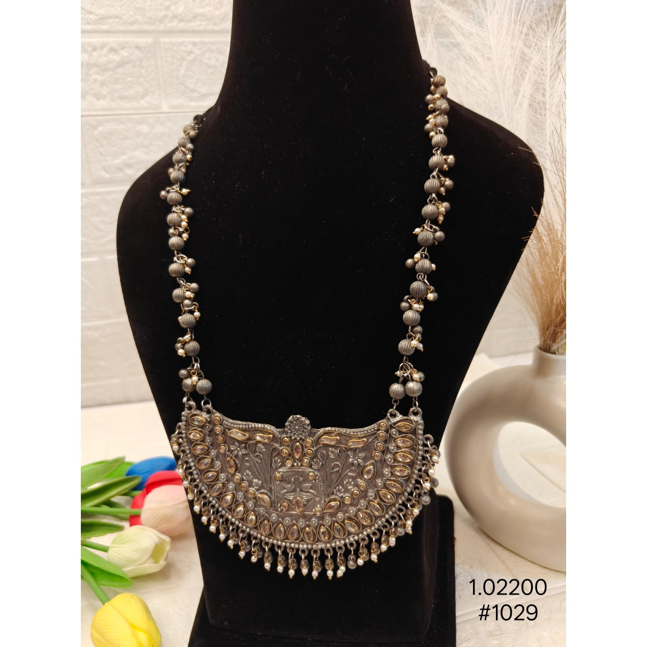 Silver-Plated Oxidized Necklace