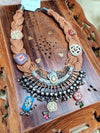 Bohemian Chic Jute-Wrapped Black Polish Pendant Necklace