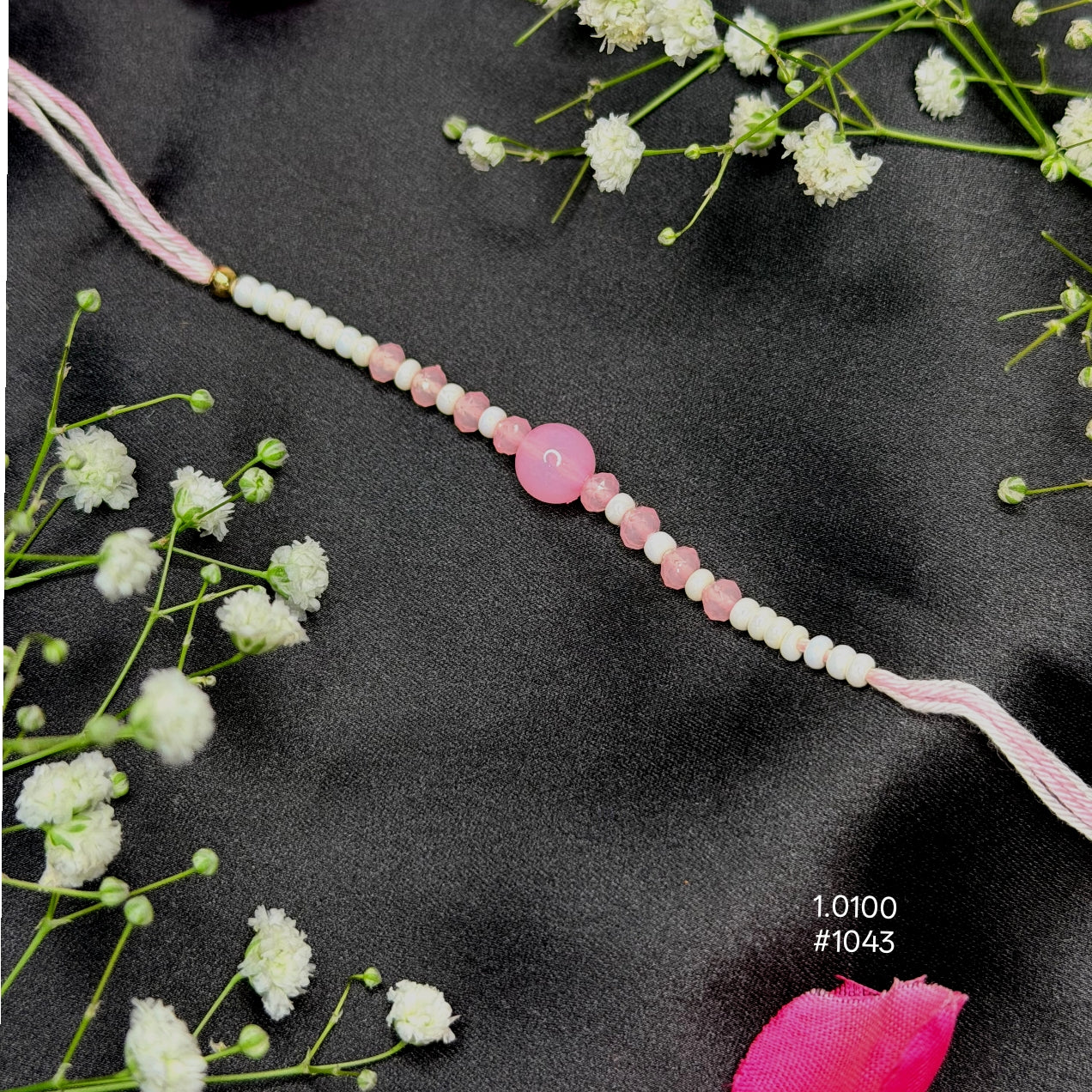 White and Pink Beads Rakhi