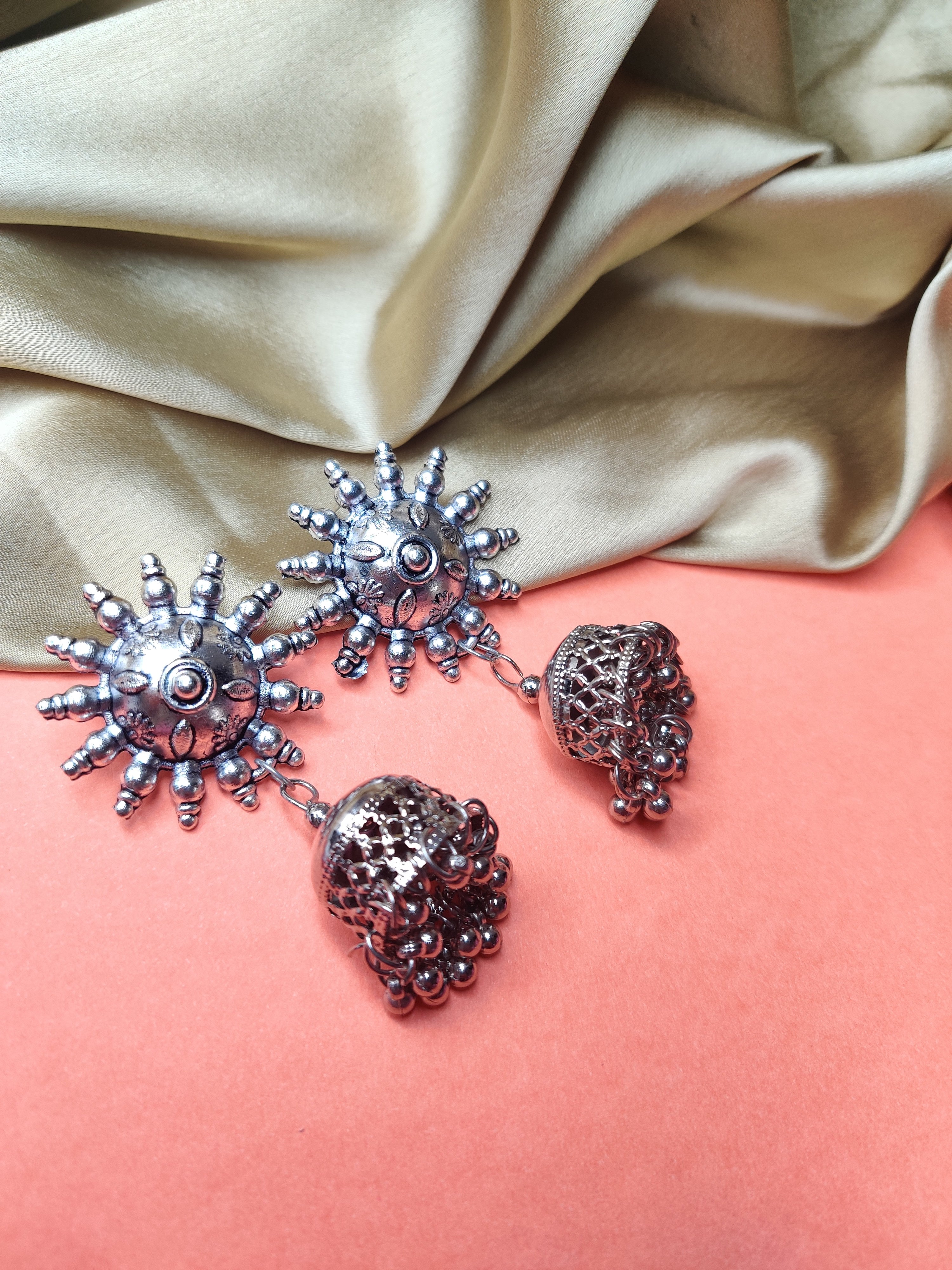 Airy Glamour: Light Weight Silver Jhumki Earrings for a Subtle Sparkle