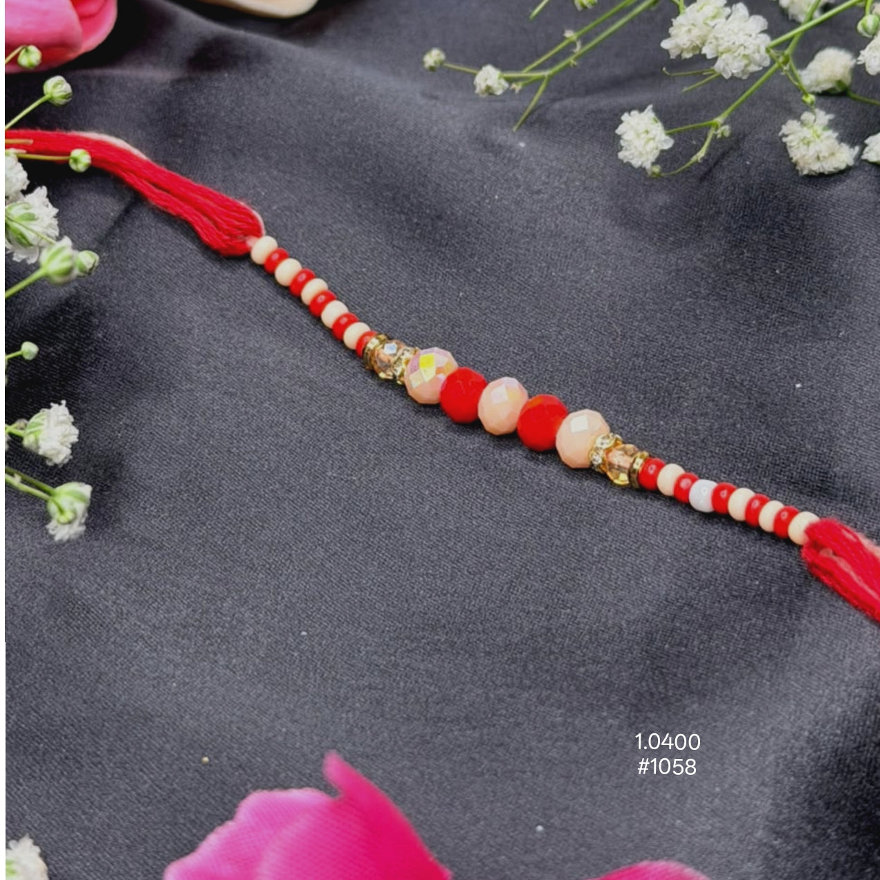 Red and White Pearl Rakhi