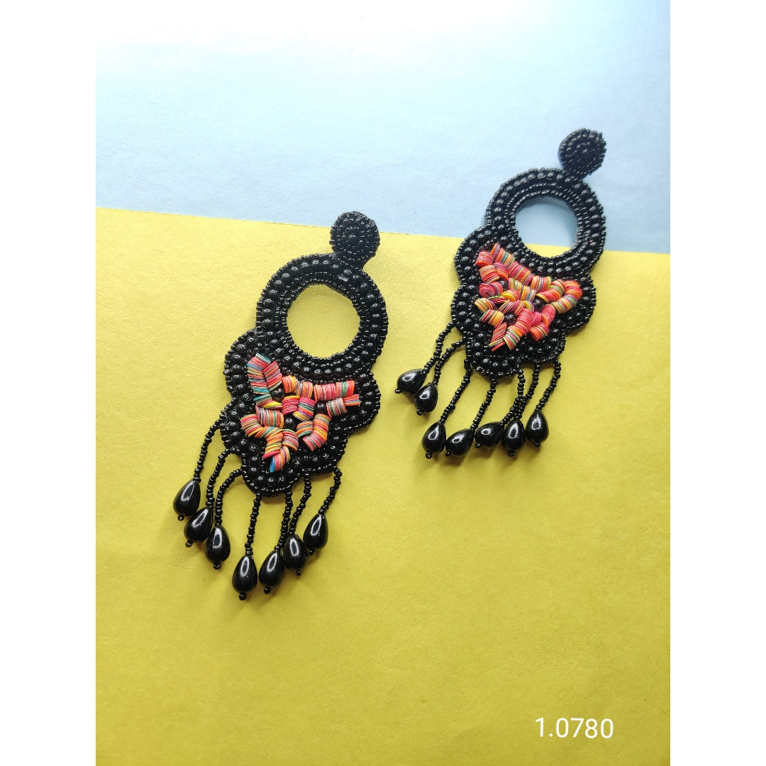 Black Handwork Dangler With Multicolor Beads