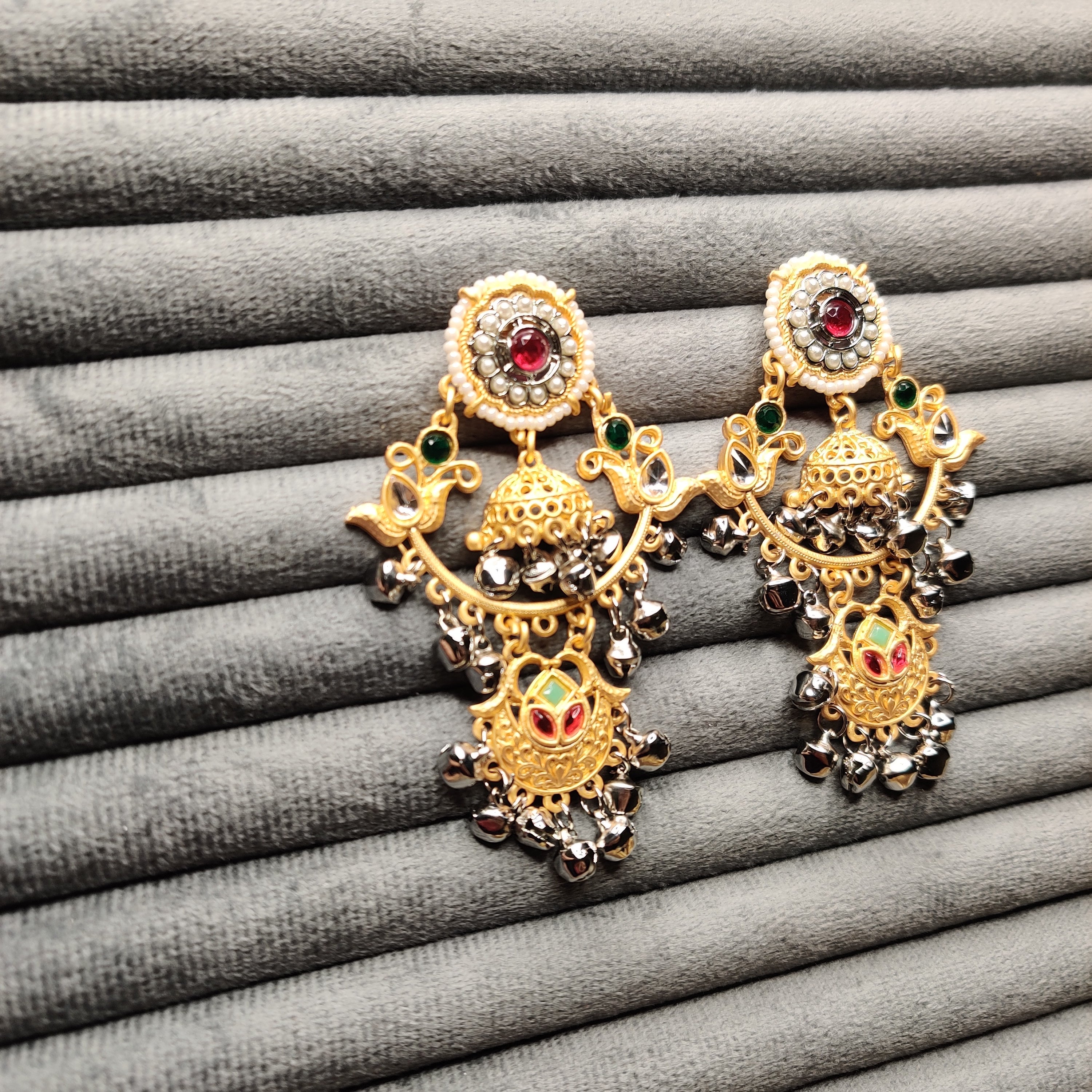 German Silver Elegant Finish Jhumka In Multi Color