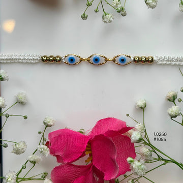 White Beaded Thread Evil Eye Friendship Band