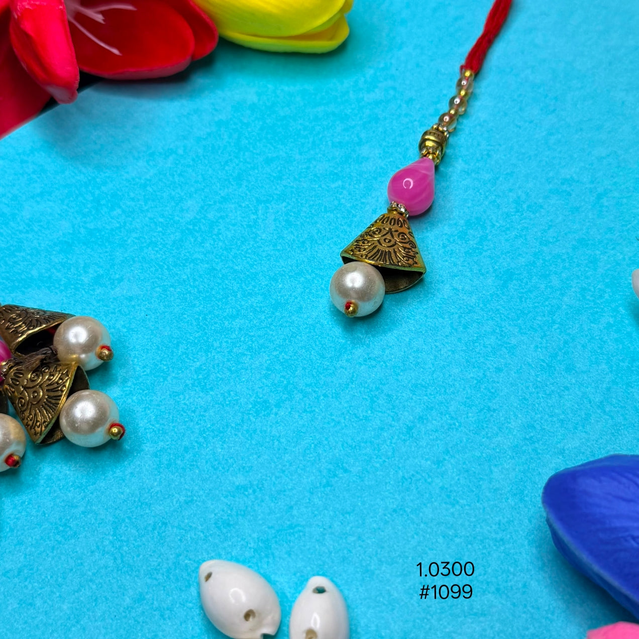 Pink Bead Bell Pearl Lumba Rakhi