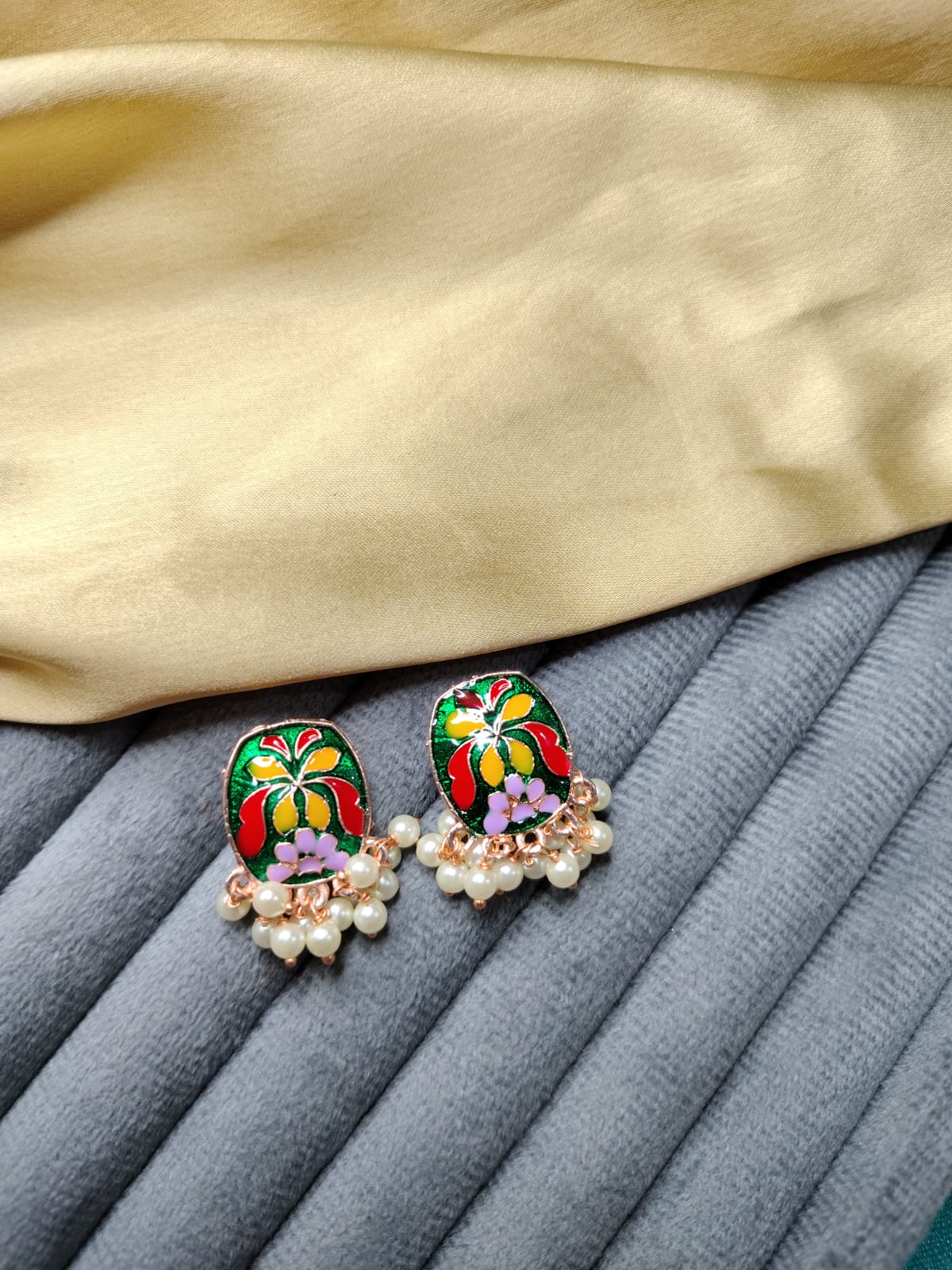 Green Meenakari Studs