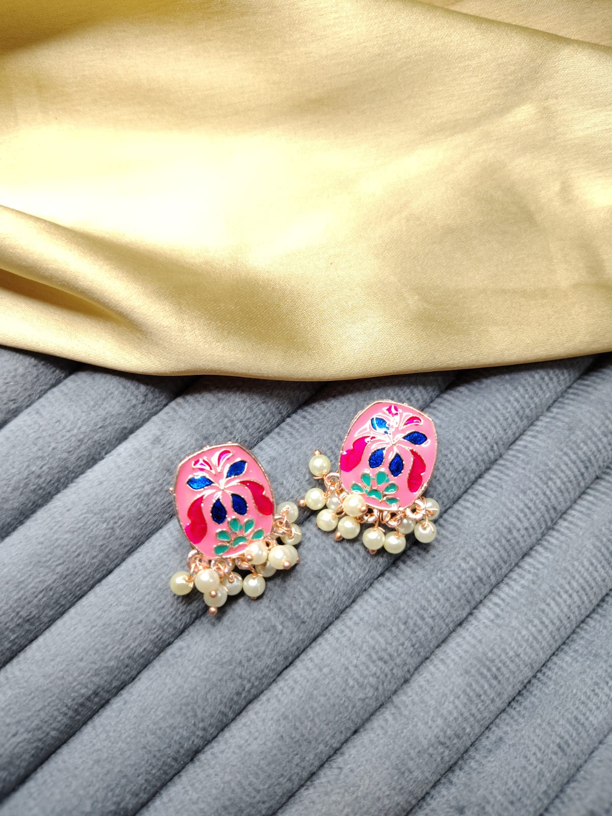 Pink Meenakari Studs