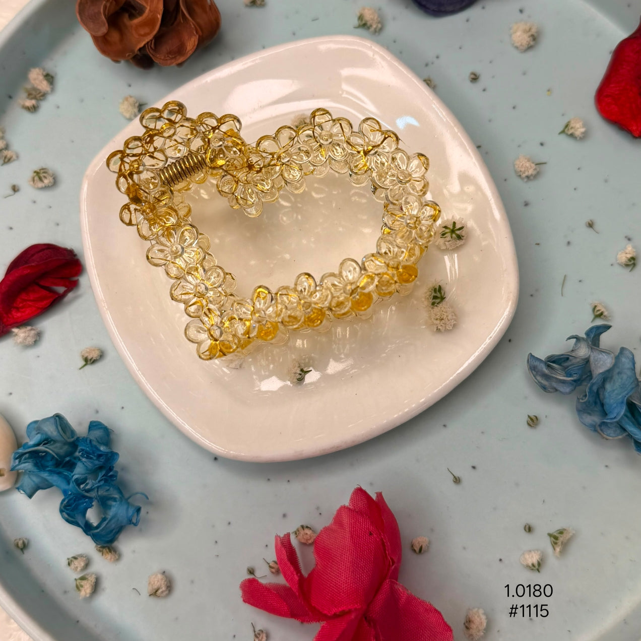 Golden Transparent Floral Heart Hair Claw Clip for Women