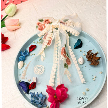 Elegant Floral Embroidered Sheer Bow Hair Clip