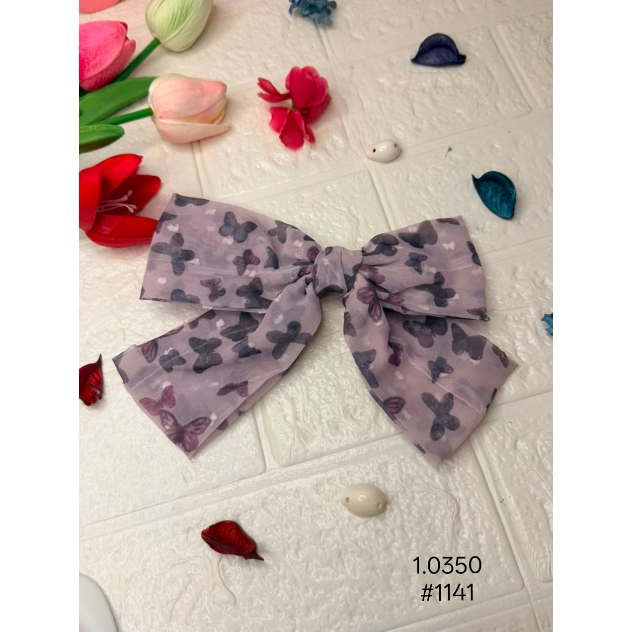 Dusty Mauve Butterfly Print Oversized Bow Hair Clip