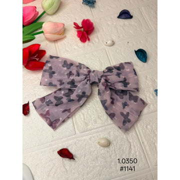 Dusty Mauve Butterfly Print Oversized Bow Hair Clip