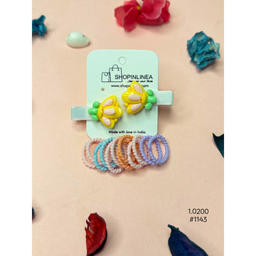 Cartoon Floral Snap Hair Clip with Colorful Mini Hair Ties