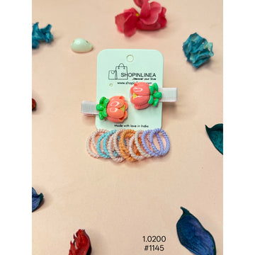 Cute Peach Flower Hair Clip & Pastel Mini Hair Bands