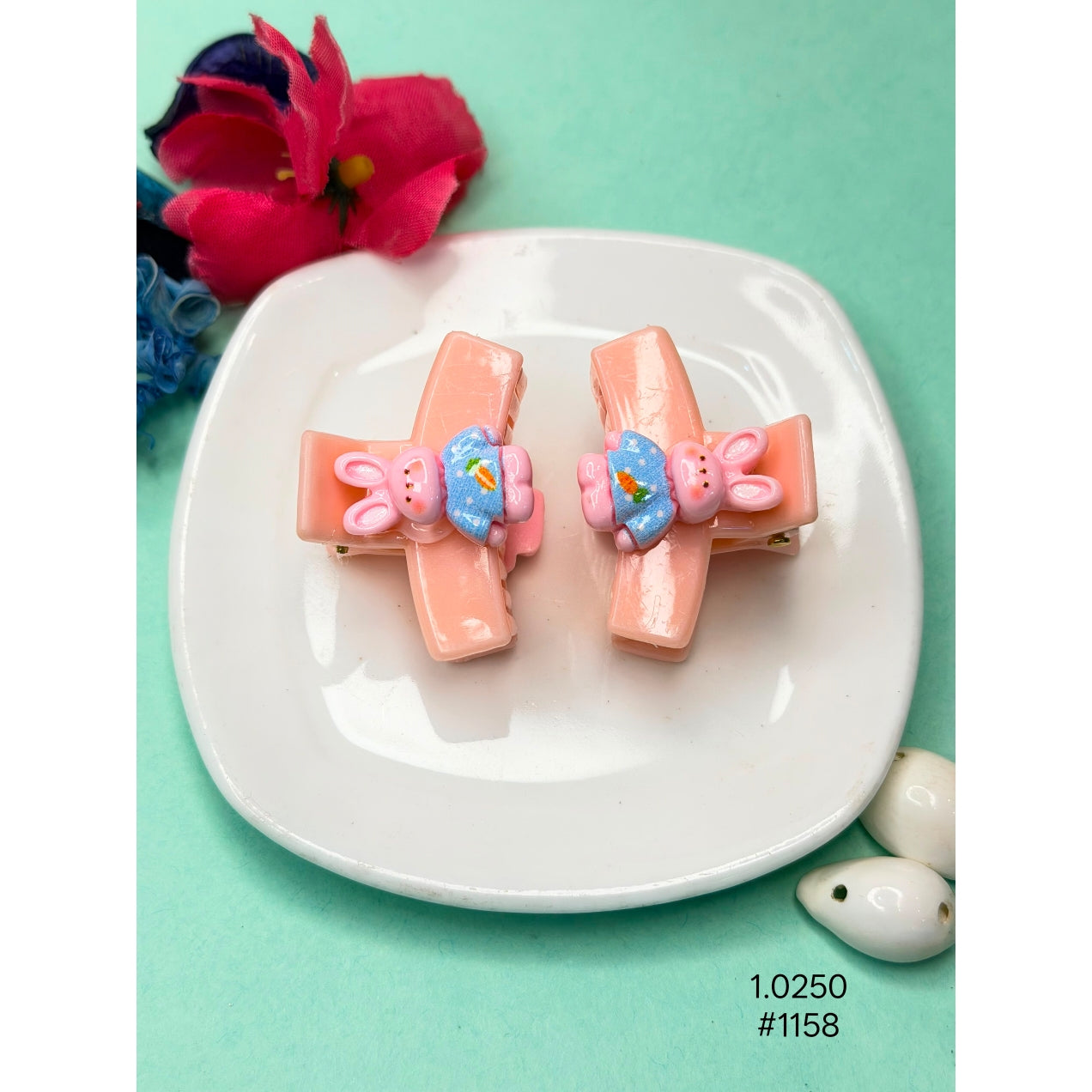 Cute Peach Bunny Hair Clips