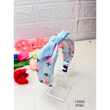 Blue Strawberry Print Knotted Hair Band