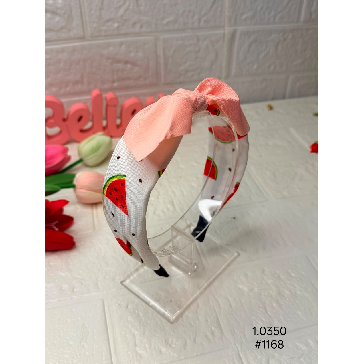 White Watermelon Print Bow Knot Headband