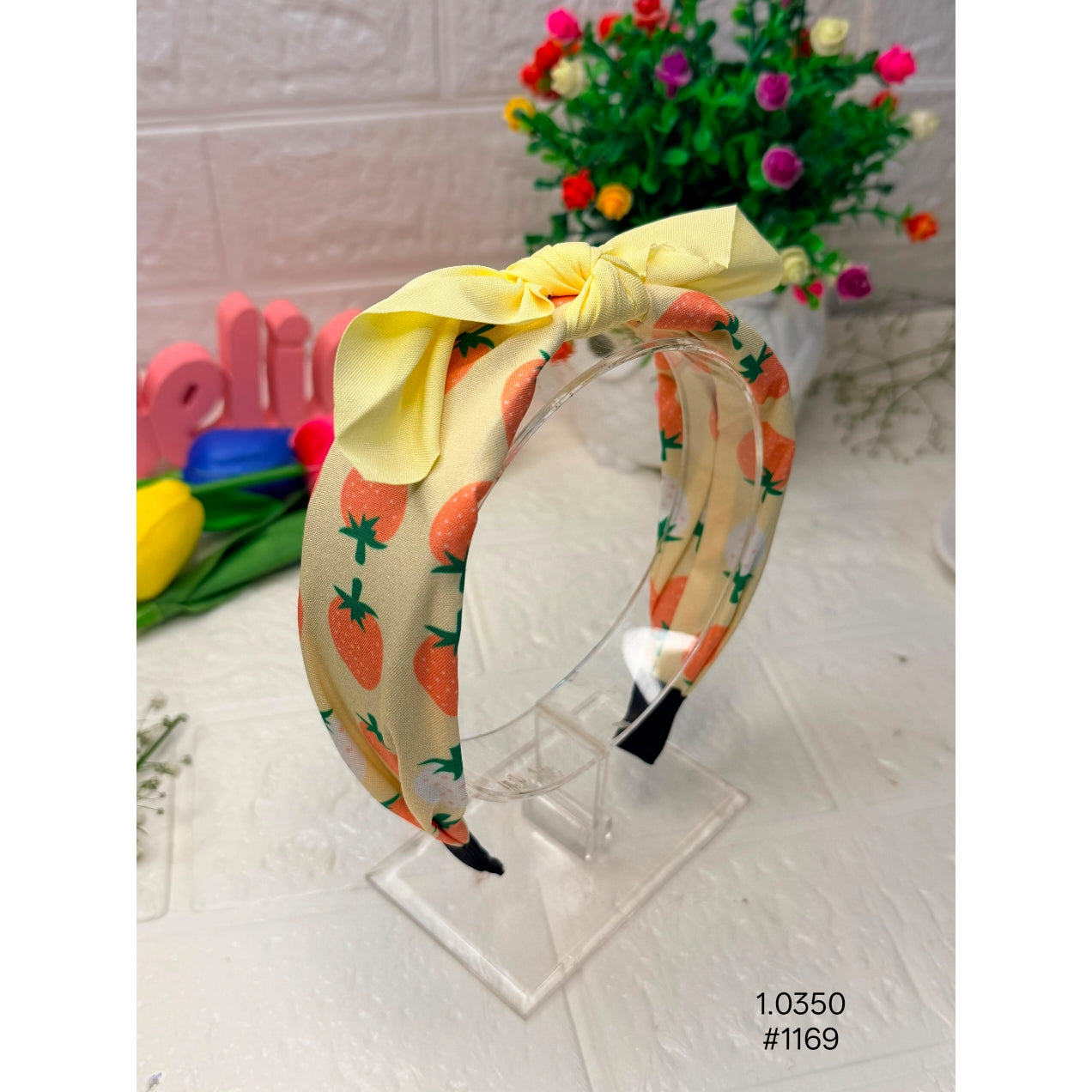 Cream Strawberry Print Bow Knot Headband