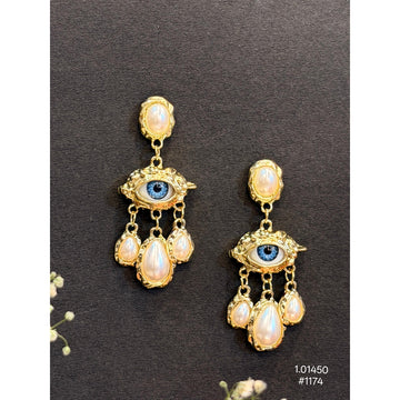 Blue Evil Eye Pearl Drop  Earrings