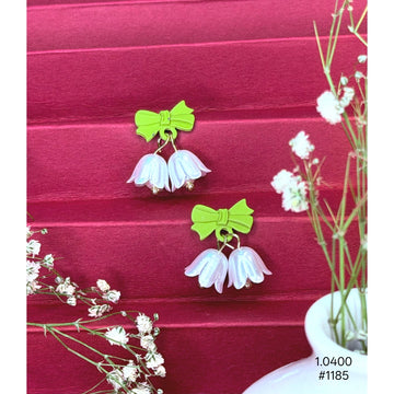 Green Bow & Lily Flower Drop Earrings