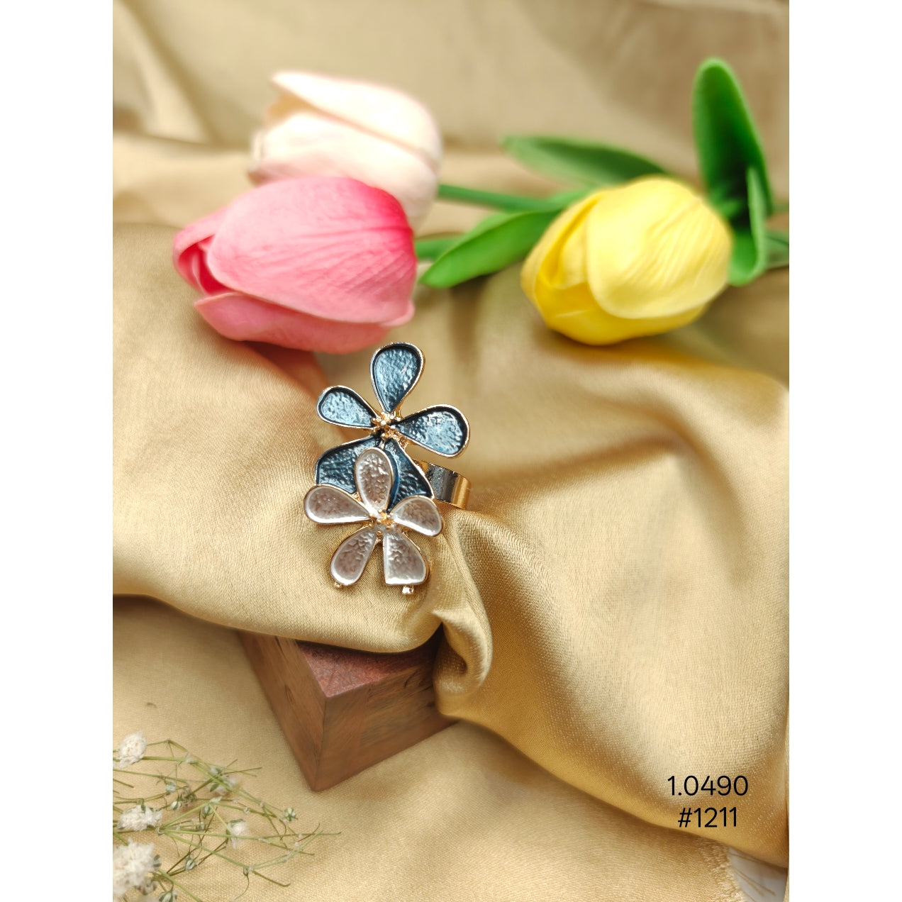 Double Enamel Flower Statement Ring