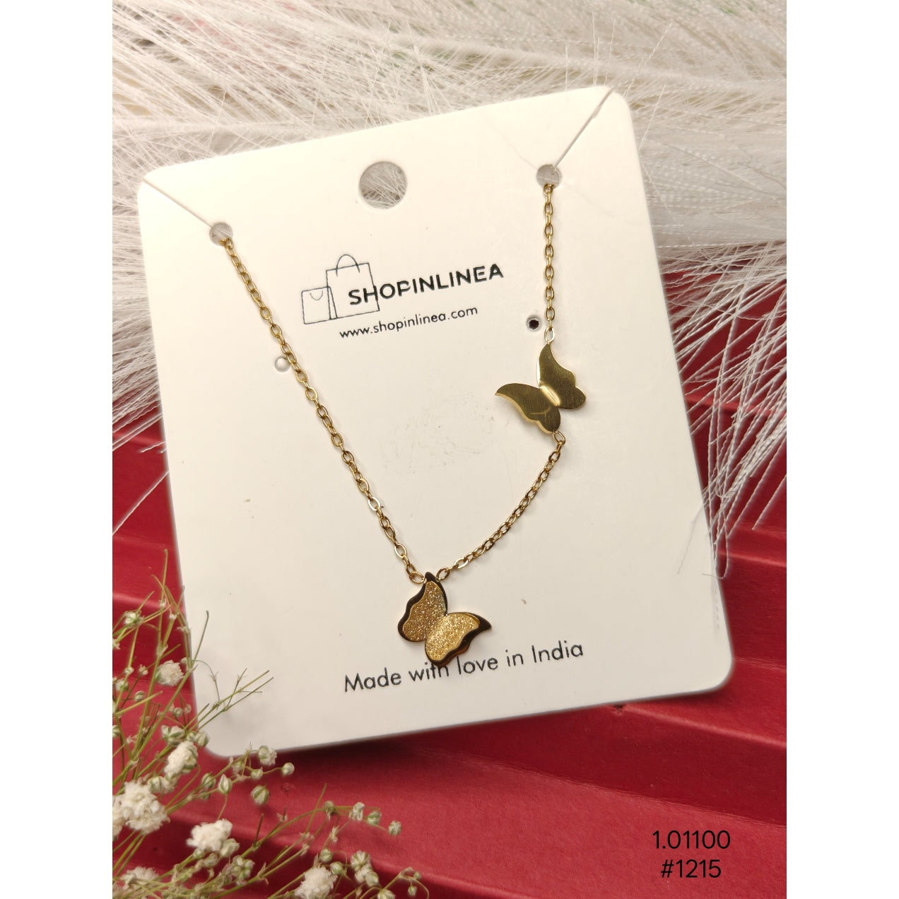 Minimal Double Butterfly Chain Pendant