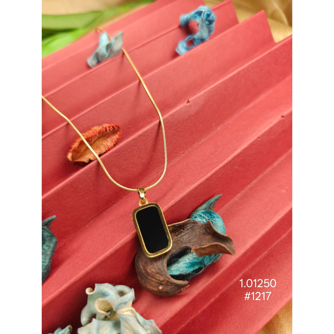 Rectangular Black Enamel Chain Pendant