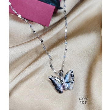 Silver-Plated Glass Butterfly Chain Pendant