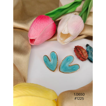 Blue Enamel Heart Stud Earrings