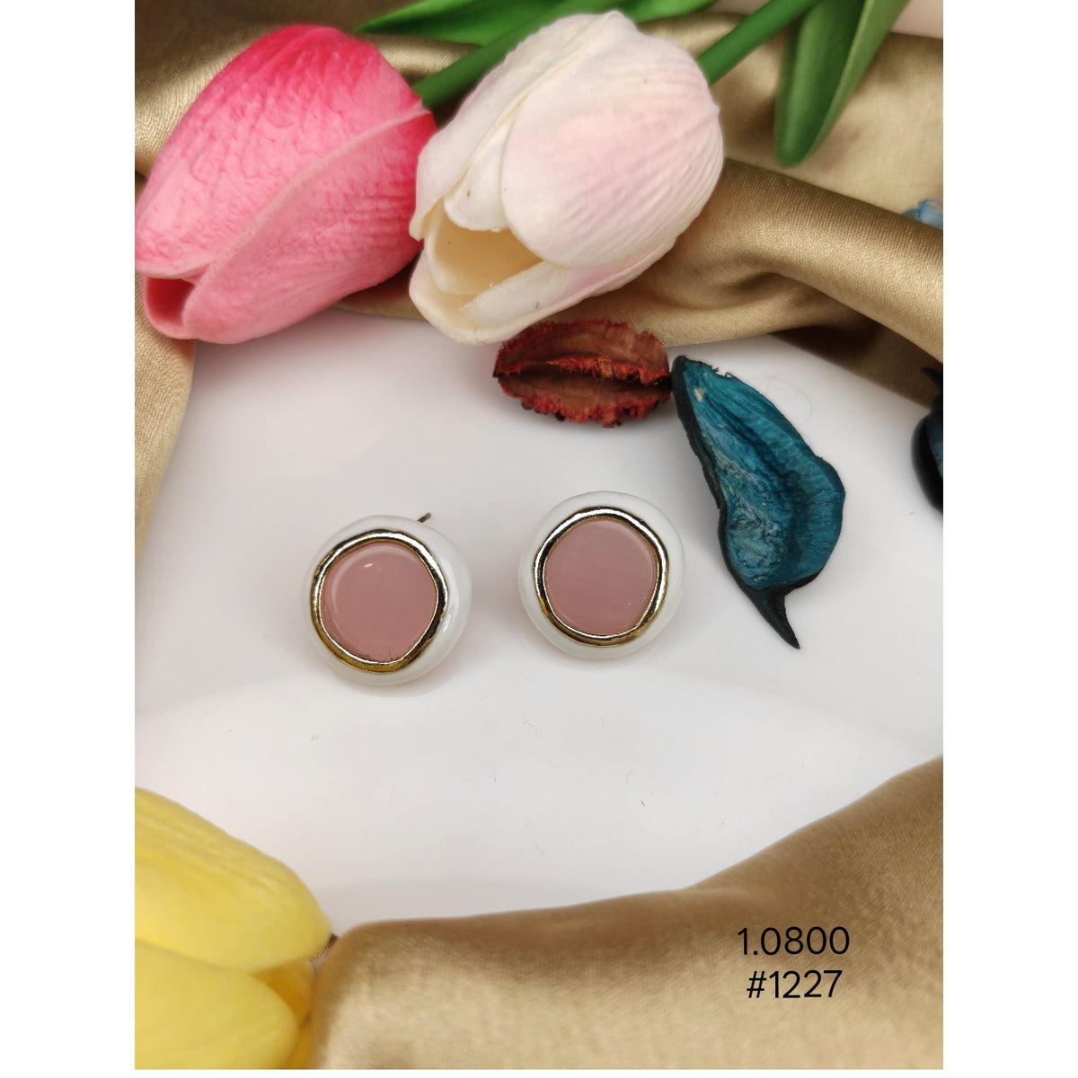 Korean-Style Round Enamel Double-Button Stud Earrings