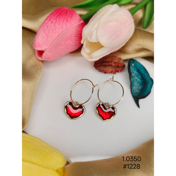 Red Enamel Heart Hoop Earrings