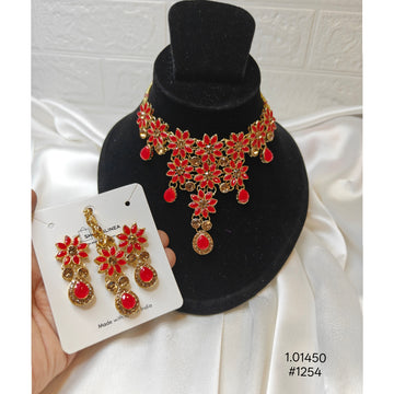 Vibrant Ruby Red and Gold Floral  Necklace Set