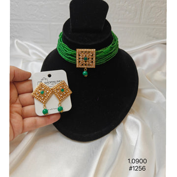 Elegant Green Multi-Strand Seed Bead Choker Necklace Set