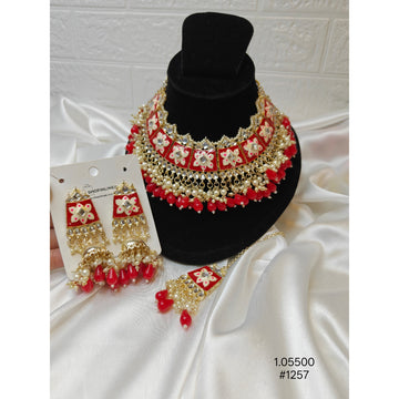 Red and White Kundan Floral Bridal Necklace Set