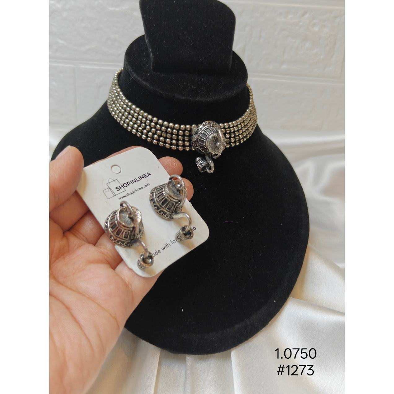 Oxidized Silver Multi-Strand Ball Chain Choker  Set
