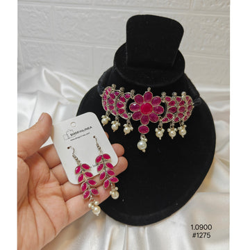 Vibrant Ruby-Pink Glass Stone Choker Set