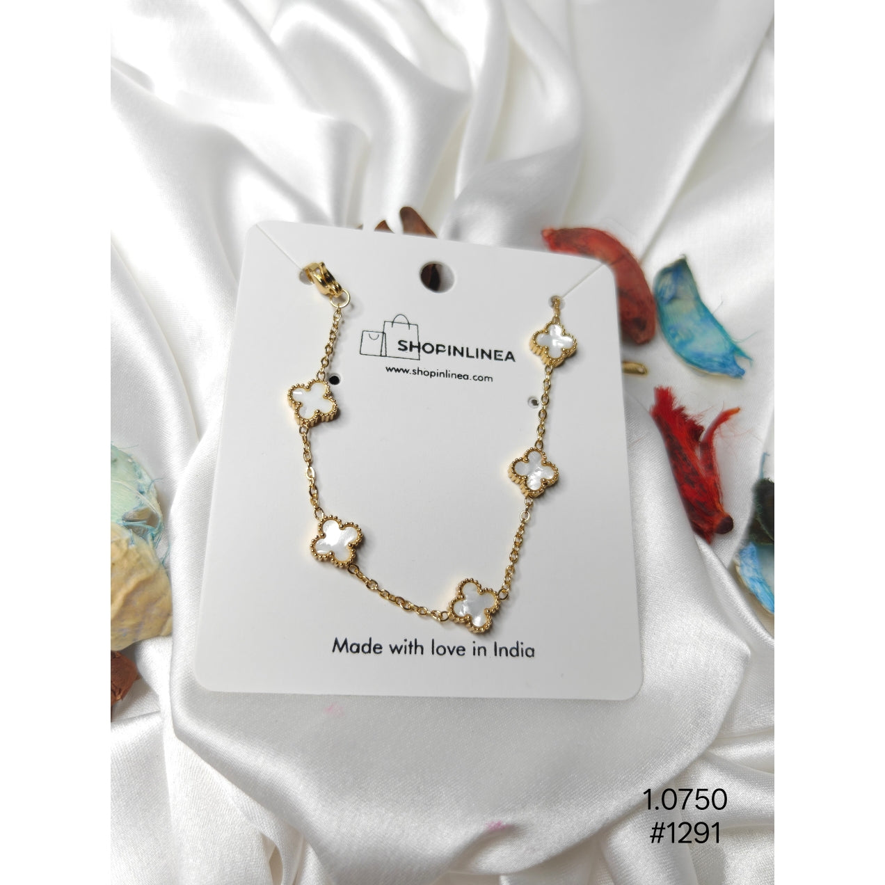 Gold-Plated White Leaf Clover Bracelet