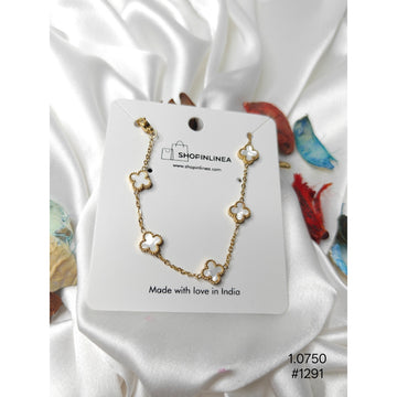 Gold-Plated White Leaf Clover Bracelet