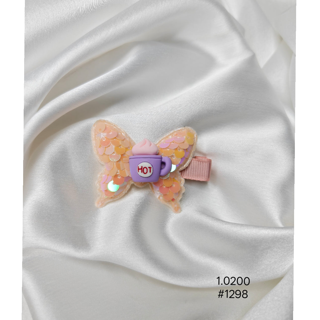Peach Sequined Butterfly Alligator Hair Clip