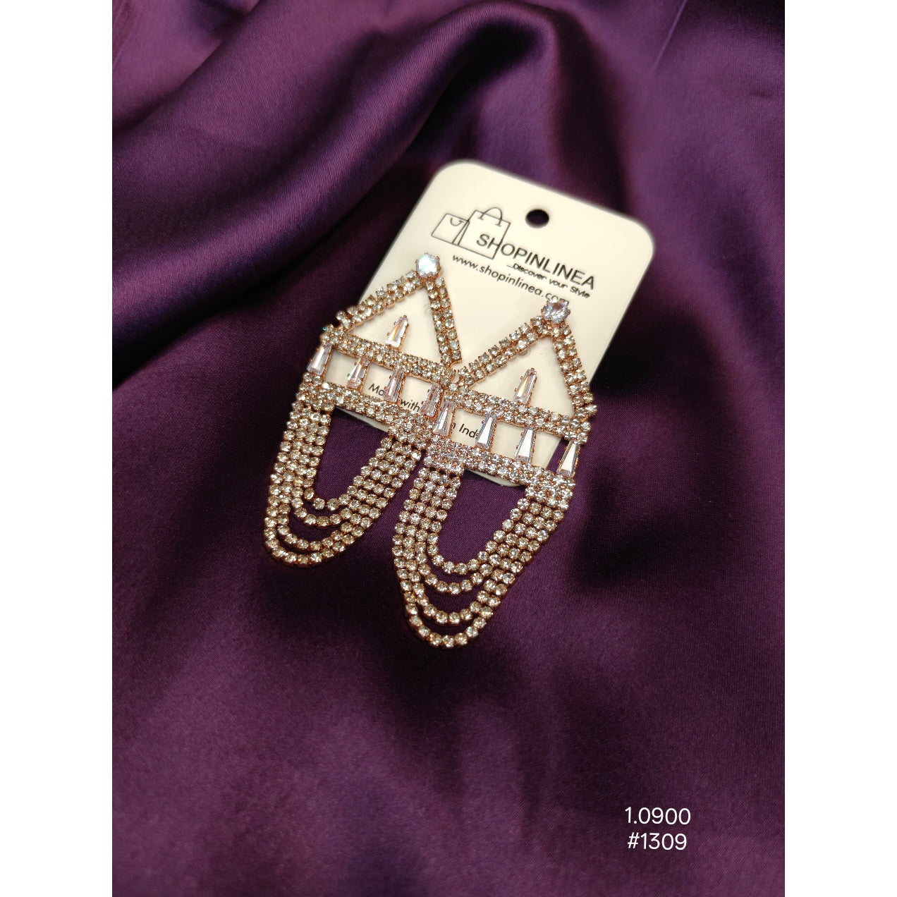 Gold Light Weight Chandelier Long Rhinestone Hanging Drop Sparkle Fringe Tassel Stud Earring