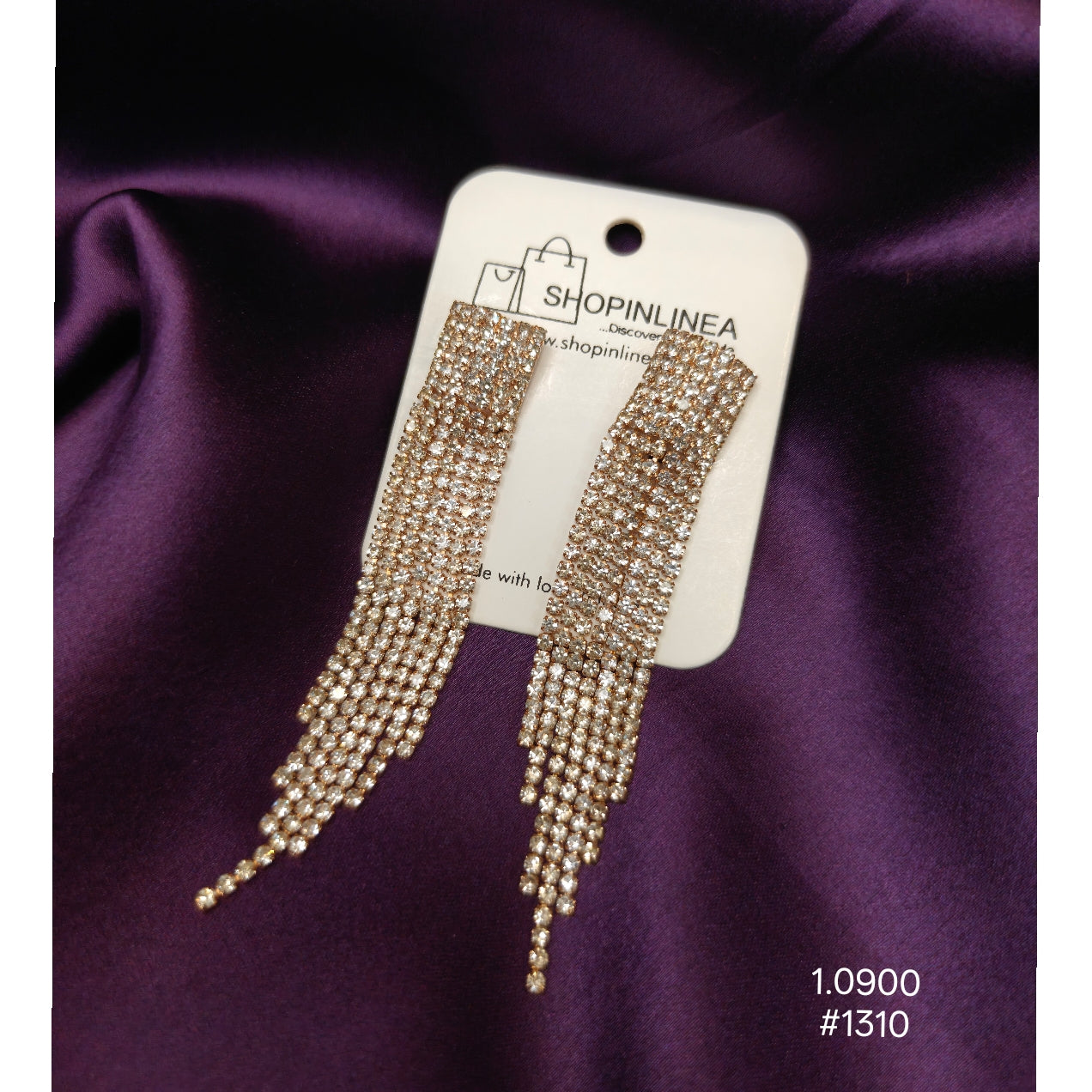 Gold Dangler Rhinestone Glittering Chain Long Earrings
