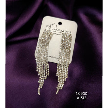 Silver-Toned Rhinestone Fringe Tassel Earrings